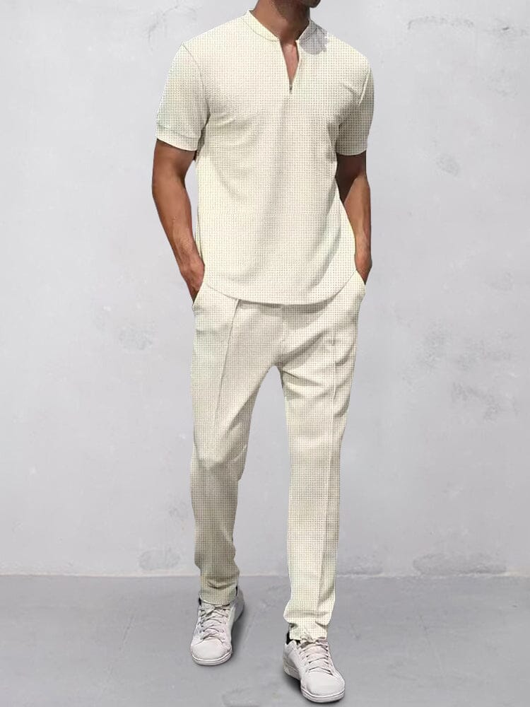 Casual Waffle 2-Piece Outfits Sets coofandy Apricot M 