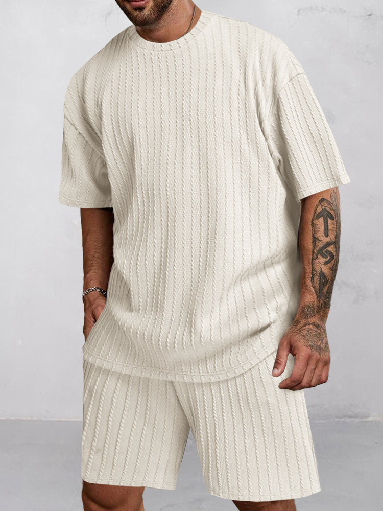 Casual Vertical Textured T-Shirt Set